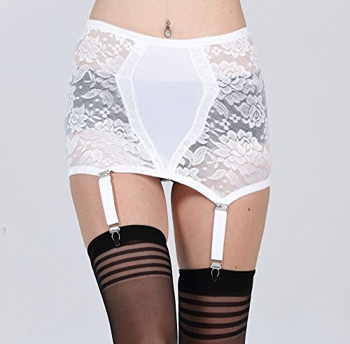 Tvrtyle Black/White Vintage 4 Wide Strap Metal Clip Sexy Women's Garter Belts For Stockings (X-Large, White) #TOP1