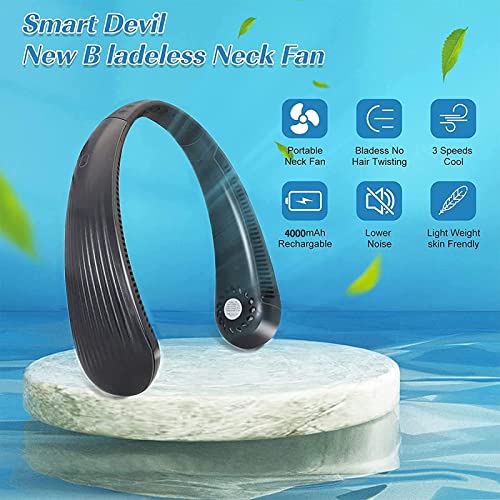 Image of Portable Hanging Neck Fan, Personal Wearable Bladeless Neck Fan, 3 Speeds USB Rechargeable Fan, 360 Cooling, Low Noise, for Travel, Indoor & Outdoor (Black)