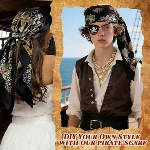 ITJMRJP Accesorios de Disfraz Pirata para Mujer 8 Piezas Accesorios Pirata Mujer Complementos Piratas Con Pañuelo Piratas Parche Aretes Corsé Cinturó para Halloween Carnaval Cosplay(Negro) - imagen 4