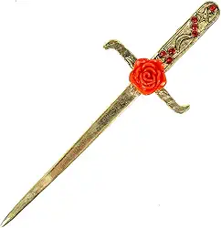 Athame Metal Dourado Envelhecido Rosa Vermelha 16,50 cm