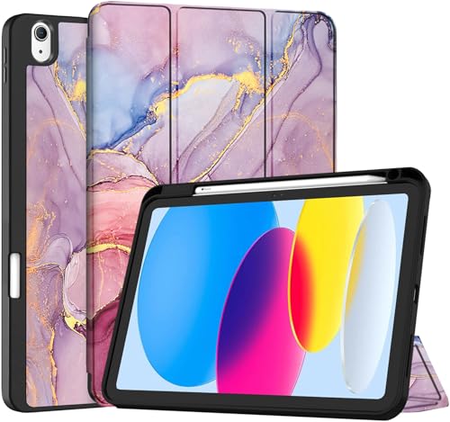 Image of Robustrion Cover for iPad 11th Generation (A16) / 10th Gen Cover Case with [Right Side Pencil Holder] [Auto Sleep Wake] [Soft Back] (2022 /2025), Case for iPad 11th 11 inch / 10th 10.9 inch - Marble Pink