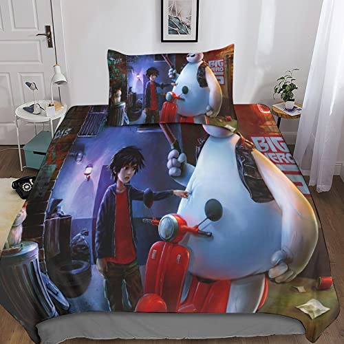 Big Hero 6 Juego De Funda De Edredón con Fundas De Almohada,Baymax Estampada Ropa De Cama Suave...