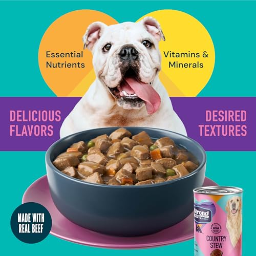 Image of A Strong Heart Wet Dog Food Cans, Country Beef Stew with Peas & Carrots - Stew-Style Cuts, All Life Stages, Complete & Balanced, Made in USA, 13.2 oz (Pack of 12)