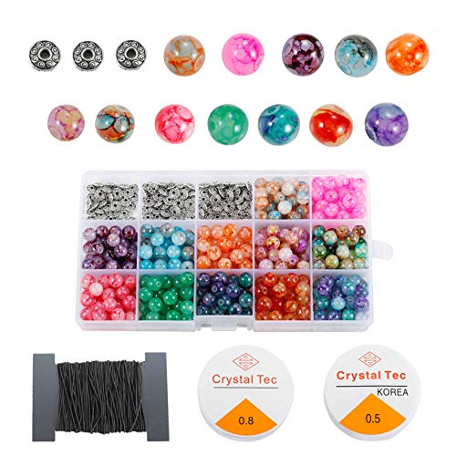 600 perline di vetro crackle, 8 mm, perline colorate, rotonde per