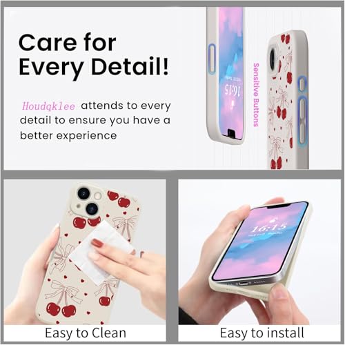 Houdqklee Funny Cherry Bow Phone Case for iPhone 14 Pro Cute Cherry Case Cover Liquid Silicone Soft Gel Rubber Phone Cover with Microfiber Lining for iPhone 14 Pro - image 5