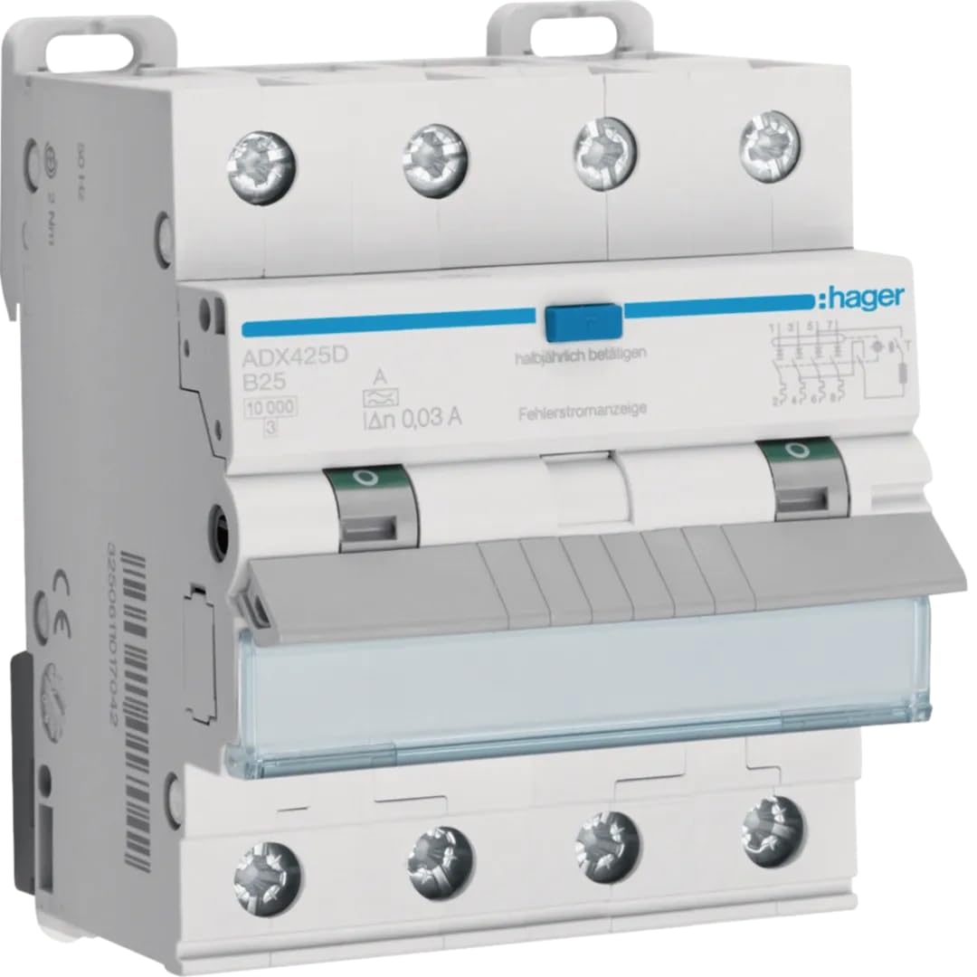 Hager ADX425D FI-Schutzschalter/Leitungsschutzschalter 4polig 25A 0.03A 400V