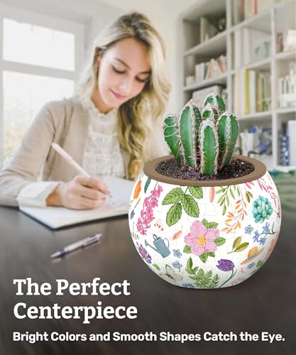 Image of PieceRelax 3D Puzzle Planter 80 Pieces - Flower Pot - Little Garden, for Mom, Home Decor Flower Pots for Indoor Cactus, Succulents Pots [K1116]