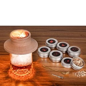 Premium Cocktail Smoker Kit with 6 Wood Smoking Chip Flavors – Perfect for Old-fashioned, Whiskey, and Bourbon Lovers. Great Gift Idea for Husband, or Father’s Birthday, Holidays. (Torch Not Included)