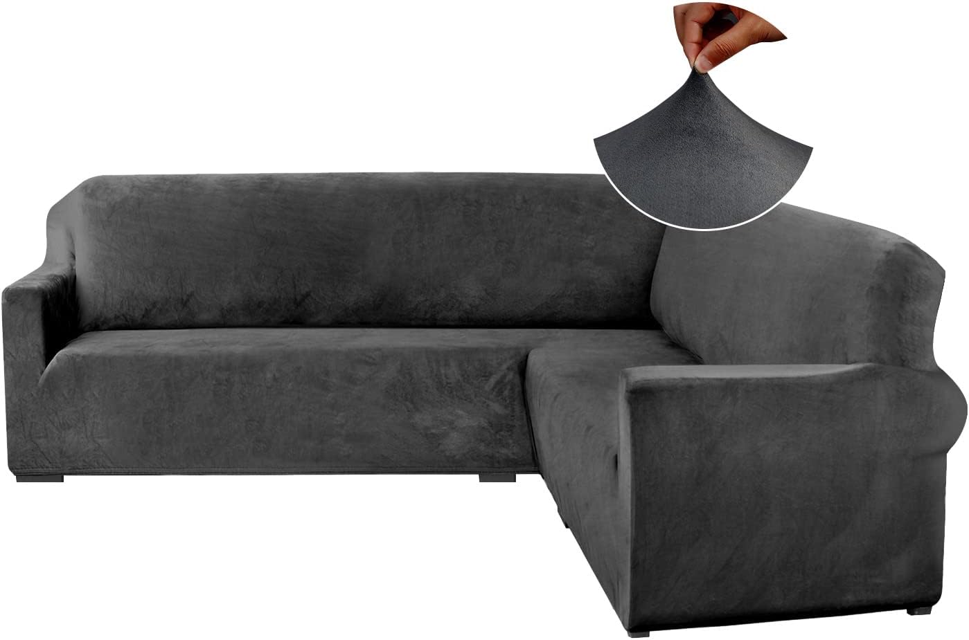 ALIECOM Velvet Corner Sectional Couch Covers L Shaped Sofa Cover for Dogs Stretch Soft Thick Plush U Shape Sofa Slipcovers Living Room Anti Slip Pet Friendly Furniture Protector (Dark Gray, Large) Large Dark Gray