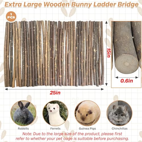 PINVNBY Extra Large Wooden Bunny Ladder Bridge (25 x 15 inches), Rabbits Hideout, House, Tunnel, Rodents Chew Toys for Guinea Pig, Chinchillas, Hedgehogs, Ferrets, Rat by PINVNBY - Image 2
