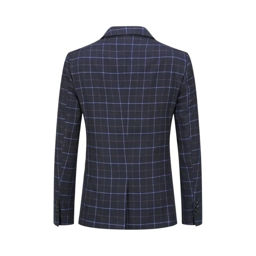 Men Plaid 3-Piece Suit Slim Business Wedding Dinner Events Suit3