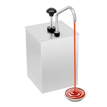 4.2Qt Commercial Sauce Dispenser Pump, 304 Stainless Steel Condiment Pump Station, Squeeze Condiment Dispenser for Ketchup Sauce Syrup Jam Salad Dressing for Home Kitchen Restaurant