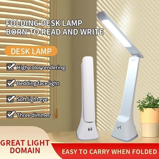 Image of One94Store Folding Desk Lamp | 1500mAh Battery, USB Rechargeable, 3-Level Brightness, 360 Bendable & Foldable | Portable LED Study Table Lamp for Reading, Students,Office & Home Use