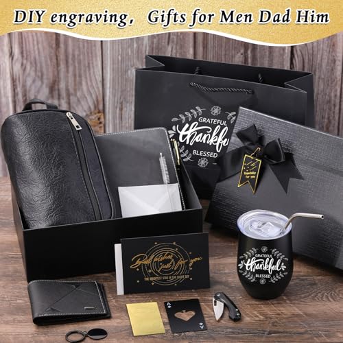 Mimorou 13 Pcs Birthday Gifts for Men Thank You Gift Baskets 12 oz Stainless Steel Tumbler Leather Toiletry Bag for Him Valentine Christmas for Dad, Boyfriend, Husband, Brother - Image 4