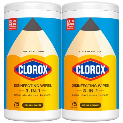 Image of Clorox Disinfecting Wipes Back to School, Bleach Free, Crisp Lemon, 75 Count, Pack of 2 (Package May Vary)