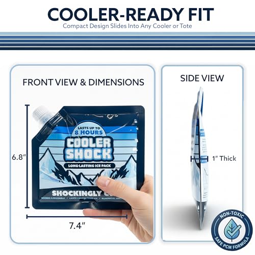 Image of Cooler Shock Reusable Ice Packs for Cooler - Long Lasting Cold Freezer Packs for Coolers and Lunch Boxes - Cooler Ice Packs for Camping Gear, Fishing, Road Trips, Beach Must Haves