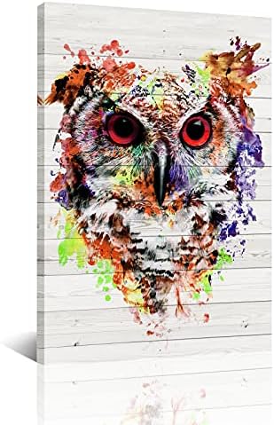 MISOLAXI Owl Wall Art Decorations For Home Canvas Print Picture Paintings Framed Artwork Rustic Wood Board Contemporary Decor Bedroom Living Room Office Home Framed Ready to Hang 12"X16"