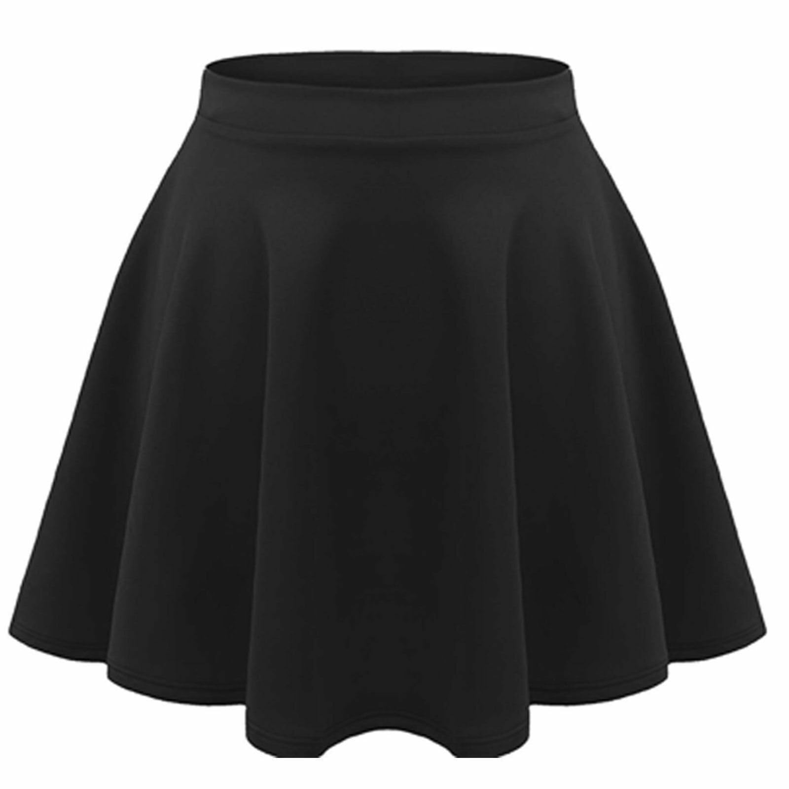 unbranded Kids Girls Children High Waisted Stretch Plain Flippy Flared Short Skater Skirts (13, Black)