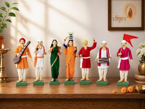 Image of Handmade Terracotta Pandharpur Warkari Set of 7| Traditional 10 Inch Clay Figurines for Mandir Decor, Golu Display and Gifting