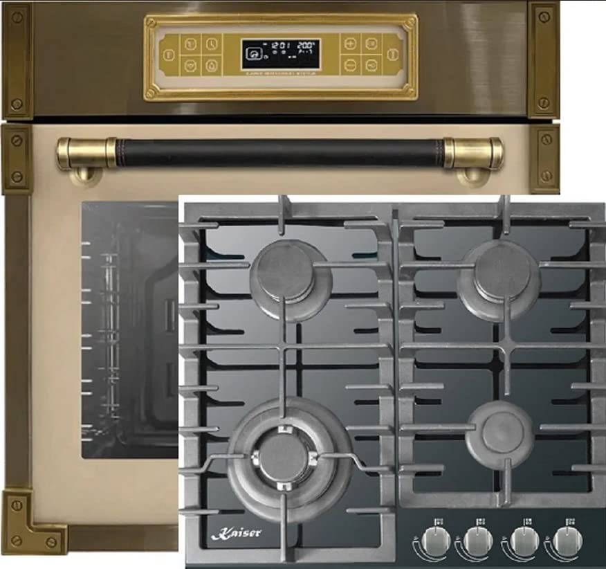 Kaiser Herdset EH 6726 ElfAD + KCG 6383 Turbo, Retro Einbau Backofen 80L, Elektro Backofenset – 11 Betriebsfunktionen + Einbau Gas Kochfeld 60 cm, Erdgas/Propangas/Fl.Gas,