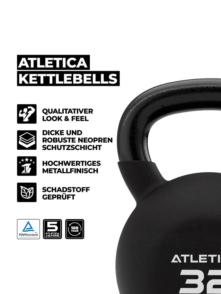 ATLETICA Kettlebell | 4 kg-32 kg | Look & Feel di alta qualità | Doppio rivestimento in neoprene, dimensioni a scelta