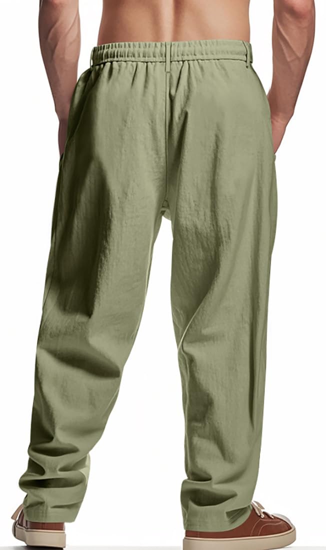 WINKEEY Pantalon Lin Homme Été Léger Pantalon Large Fluide Coupe Ample Taille Élastique Cordon pour Détente Plage Vacances