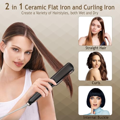 Bwaliffury Planchas del Pelo 2 in 1, Rizador de cabello de doble uso, 4 Temperaturas hasta 220°C, Revestimiento Cerámico, Plancha de Pelo de Placas Anchas Wet & Dry, plancha de pelo pequeña viajes - imagen 3