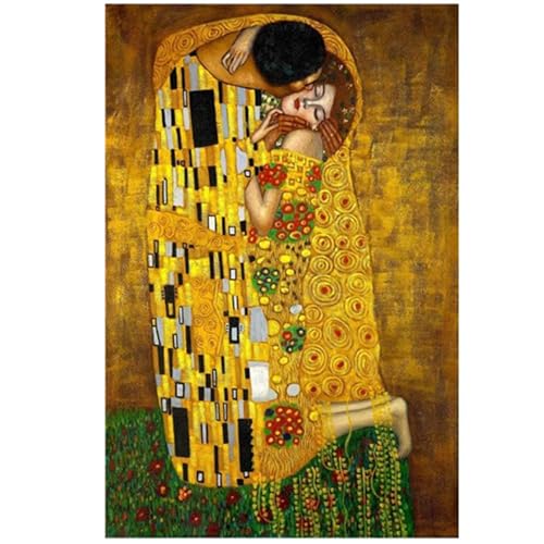 Ariaden Gustav Klimt The Kiss Full Drill Round Diamond Art Painting Kit 5D Diamond Painting Kit for Adults, Large DIY Diamond Art Painting Craft Kits for Home Wall Decor 13.7 x 21.7 Inches