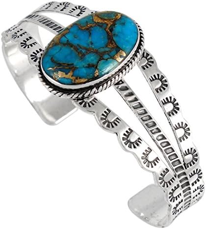 Turquoise Bracelet Sterling Silver 925 Genuine Turquoise (Teal/Matrix Turquoise)