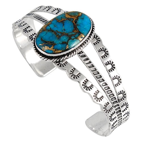Turquoise Bracelet Sterling Silver 925 Genuine Turquoise (Teal/Matrix Turquoise) #TOP8