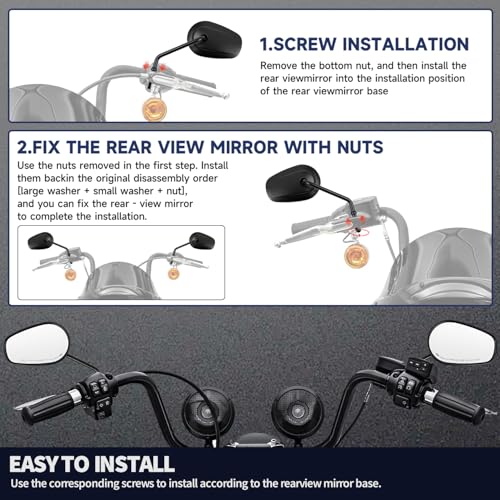 Image of Motorcycle Mirror,10mm Motorbike Rear View Mirror Irregular Shape Compatible with Harley Street Glide Electra Glide Road King Softail Touring Sportster and More (Black)