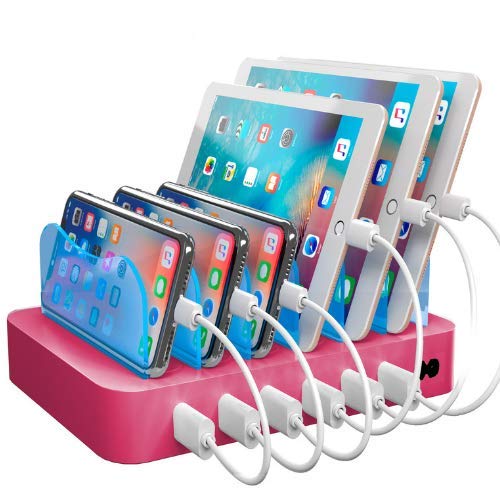 Hercules Tuff Charging Station for Multiple Devices - 6 Short Mixed Cables Included for Cell Phones, Smart Phones, Tablets, and Other Electronics - Multi Charger Organizer Docking Station
