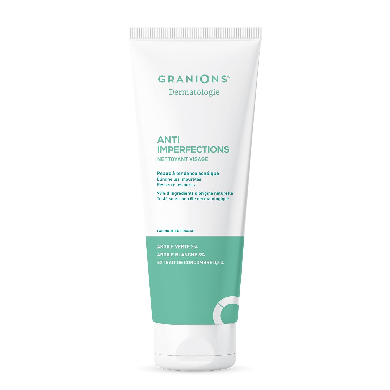 GRANIONS Nettoyant Visage Anti Imperfections - Nettoie, Hydrate & Purifie | Elimine les Impuretés & l’Excès de Sébum - Argile Verte, Argile Blanche, Vitamine C - Pour l'Acne - Résultats Prouvés - 150g