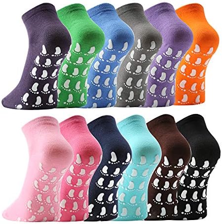 12 Pairs Non Slip Skid Socks for Women, Slipper Socks with Grippers for Hospital Yoga Pilates(foot)
