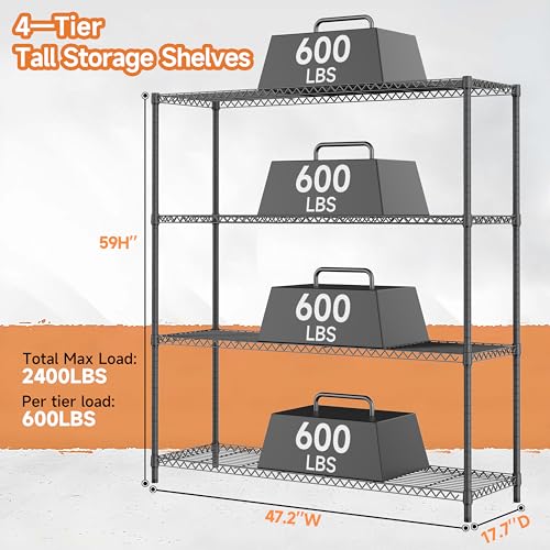 Image of M MZG 2400LBS 47.3 inch W Stand Shelf Wire Rust-Proof Outdoor Storage Shelving 4-Tier Utility Shelving Unit for Garden Home,Kitchen,Office Dark Grey 17.7 inch D x 47.3 inch W x 59.4 inch H