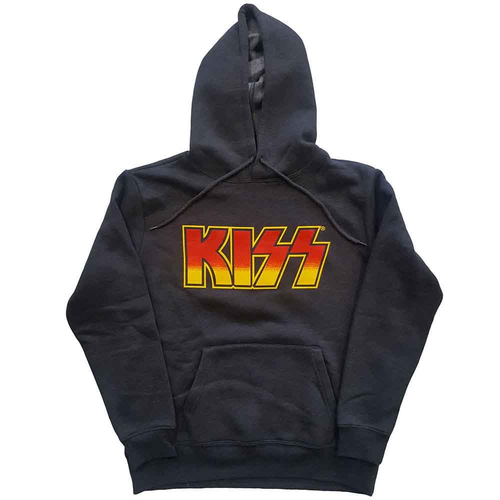KISS Hoodie Classic Band Logo Official Mens Charcoal Grey Pullover Small