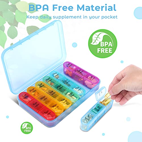 Image of Daviky Pill Organizer Travel, Weekly Pill Organizer 3 Times a Day, Pill Box 7 Day, Pill Cases Organizers 7 Day, Daily Pill Box Organizer, Medicine Organizer to Hold Vitamins and Medication (Blue)