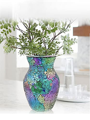 Eastern Rock 8-Inch Vases For Pampas Grass Traditional Handmade Multi-Color Art Vases Tempered Glass Vase, Mosaic Vase, For Dining Table Home Decoration(Green Purple) #TOP3