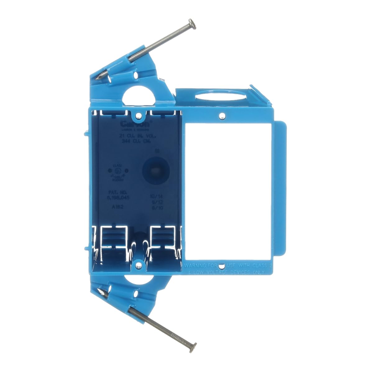 Carlon SC200DV Dual Voltage Box with Bracket and Angled Side Nails, 20.5 cu. in., Blue, PVC
