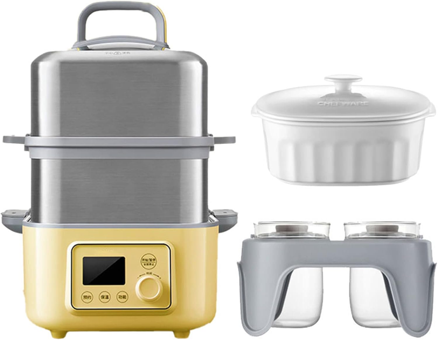 5Quart Electric Food Steamer with Stackable Tray, Ceramic Big Stew Cup