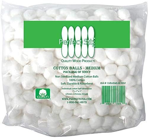 Perfect Stix M Cotton Balls- 1000ct- 1M Medium Cotton Balls 2 Packs of 500. Total 1000