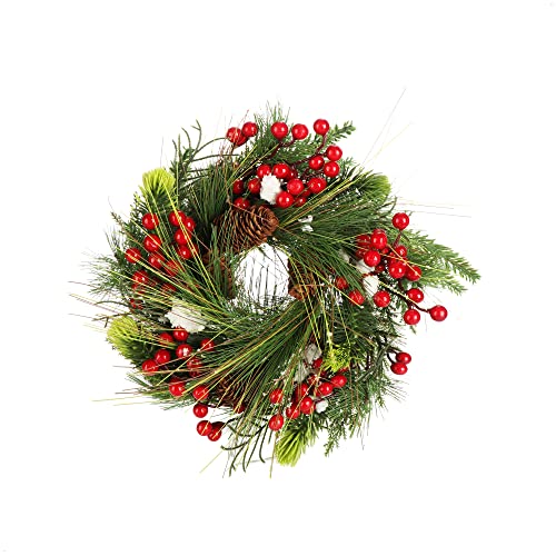 COM-FOUR® Corona de Puerta de Navidad - Corona de Adviento con piñas, Bayas y Hojas - Corona Decorativa - Decoración navideña - Corona de Mesa - Corona de Navidad