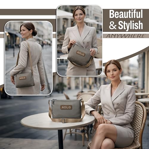 Image of Storite Sling Bag, Crossbody Bag with Multi-Compartment for Women and Girls With Adjustable Shoulder Strap - 28.5x18x10cm (Grey Beige)