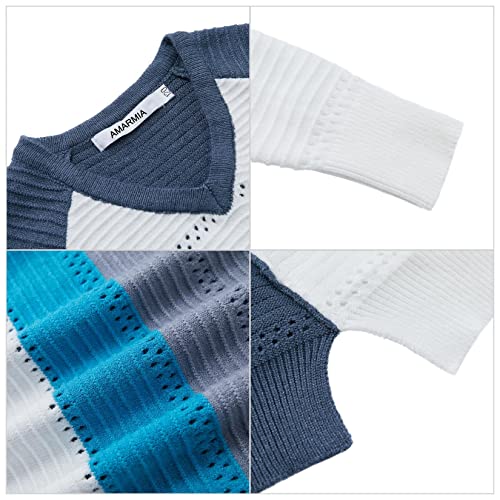 Image of Amarmia Girls' Long Sleeve Knit Sweater Color Block V Neck Cute Warm Pullover Holiday 5-14Y