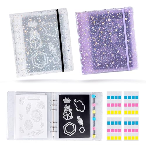 Image of Magnetic Sheets and Storage Bags for Stamps and Dies Storage with Album Pocket, Die Cut Storage Set for Storage Die Cutting,DIY Scrapbooking,Card Making Supplies (2sets Purple&White)
