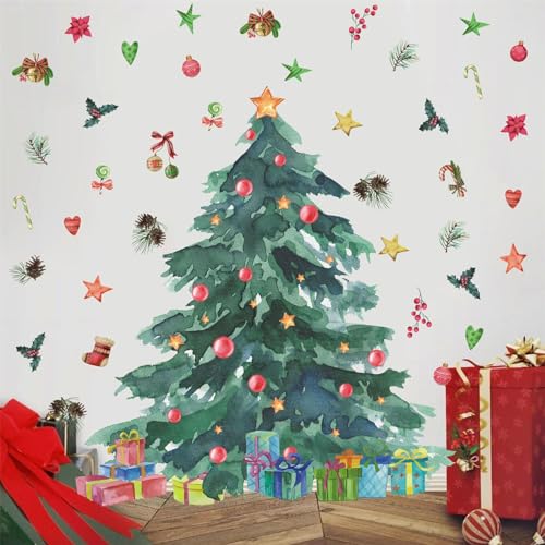 Christmas Tree with Gifts Wall Decals,Large Removable Winter Xmas Tree...