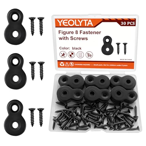 30 Pcs Figure 8 Fastener with Screws, Table Top Fasteners,Heavy Duty 12 Gauge Steel Desk Top Connectors, Solid Steel Fastener Clips for Tabletop Desk and Furniture Installation (Black)