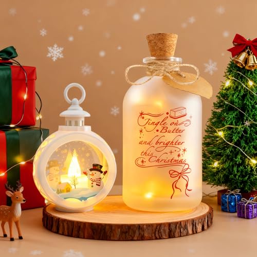 CLTTCLLCT Luz nocturna de Navidad, farol de tarro Mason de 17 onzas con adorno de luz LED, decoraciones de Navidad 2 en 1 para el hogar, regalo de cumpleaños para mujeres y amigos, decoración festiva