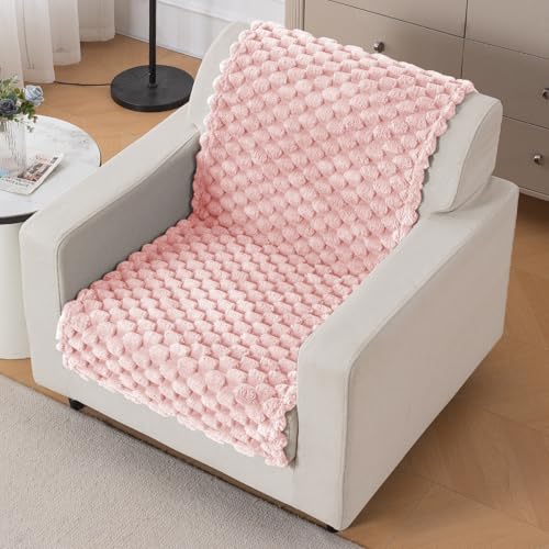 Image of HOKIPO Luxury Rabbit Wool Plush Fluffy Sofa Cover for 1 Seater Sofa | Full Protection for Sofa Seat and Back | 'BunnySoft Series' (180x60 cm), Flamingo Pink (AR-6666-PNK)