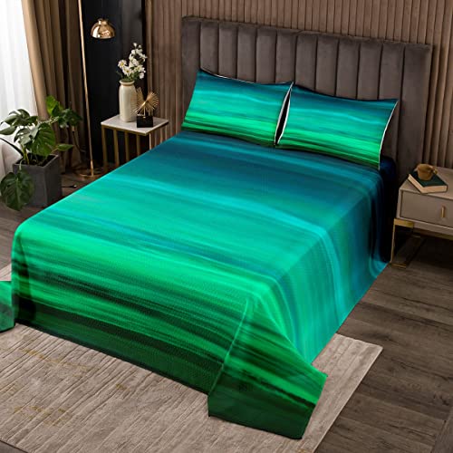 Loussiesd Grünes Petrol Steppdecke Türkis Stil Bettüberwurf Grüne minimalistische Linien Tagesdeck 170x210cm Wohndecke für Kinder Kinder Jungen Mädchen Mikrofaser Modernes Design Raumdekoration